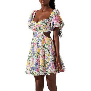 NWT ASTR the Label Clarita Cut Out Mini Dress Pink Yellow Multi Floral Size: M